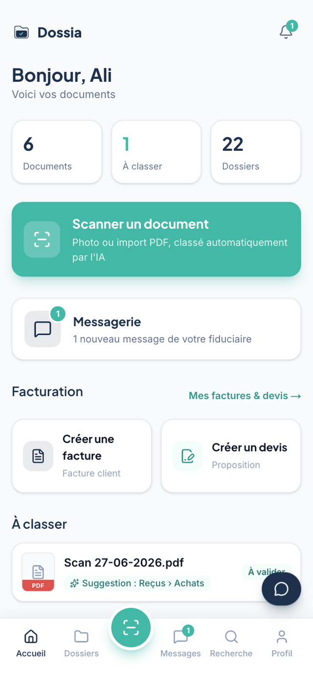 Version mobile de l'application Dossia